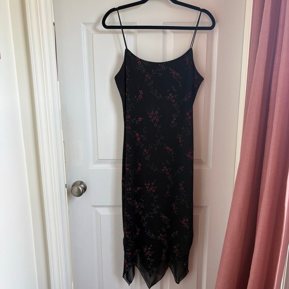 Black midi pink floral patterned dress